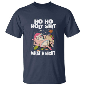 Funny Drunk Santa T Shirt Ho Ho Holy Shit What A Night TS02 Navy Print Your Wear