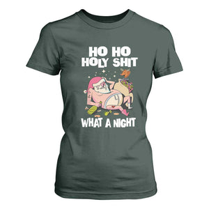 Funny Drunk Santa T Shirt For Women Ho Ho Holy Shit What A Night TS02 Dark Forest Green Print Your Wear