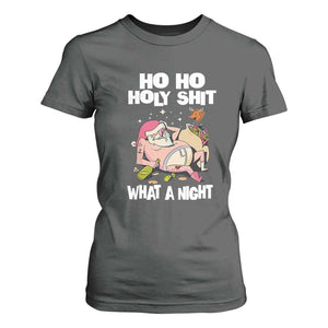 Funny Drunk Santa T Shirt For Women Ho Ho Holy Shit What A Night TS02 Dark Heather Print Your Wear