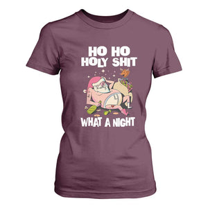 Funny Drunk Santa T Shirt For Women Ho Ho Holy Shit What A Night TS02 Maroon Print Your Wear