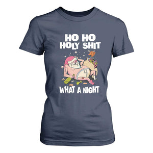 Funny Drunk Santa T Shirt For Women Ho Ho Holy Shit What A Night TS02 Navy Print Your Wear