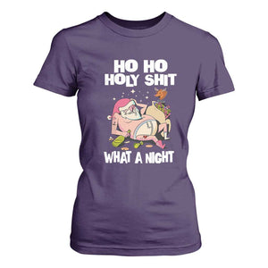 Funny Drunk Santa T Shirt For Women Ho Ho Holy Shit What A Night TS02 Purple Print Your Wear