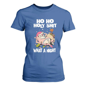 Funny Drunk Santa T Shirt For Women Ho Ho Holy Shit What A Night TS02 Royal Blue Print Your Wear