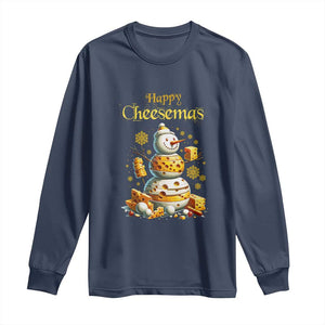 Christmas Cheese Lover Long Sleeve Shirt Happy Cheesemas Merry Xmas TS02 Navy Print Your Wear