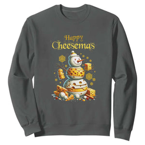 Christmas Cheese Lover Sweatshirt Happy Cheesemas Merry Xmas TS02 Dark Heather Print Your Wear