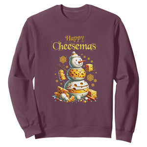 Christmas Cheese Lover Sweatshirt Happy Cheesemas Merry Xmas TS02 Maroon Print Your Wear