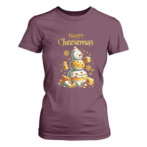 Christmas Cheese Lover T Shirt For Women Happy Cheesemas Merry Xmas TS02 Maroon Print Your Wear