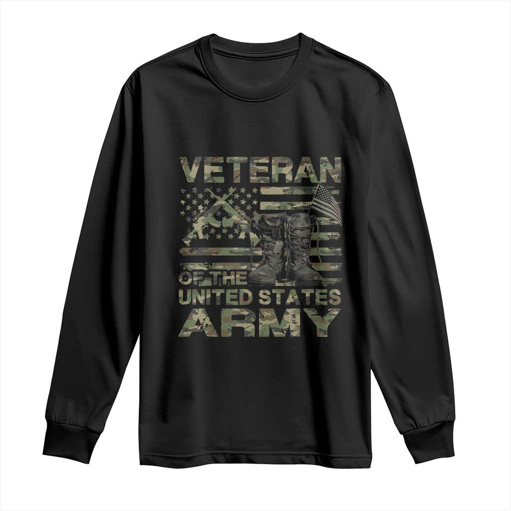 American Veteran Long Sleeve Shirt Of The US Army Camouflage Flag TS02 Black Print Your Wear