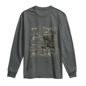 American Veteran Long Sleeve Shirt Of The US Army Camouflage Flag TS02 Dark Heather Print Your Wear