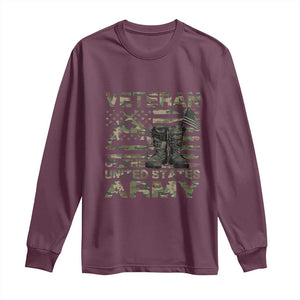 American Veteran Long Sleeve Shirt Of The US Army Camouflage Flag TS02 Maroon Print Your Wear