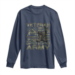 American Veteran Long Sleeve Shirt Of The US Army Camouflage Flag TS02 Navy Print Your Wear