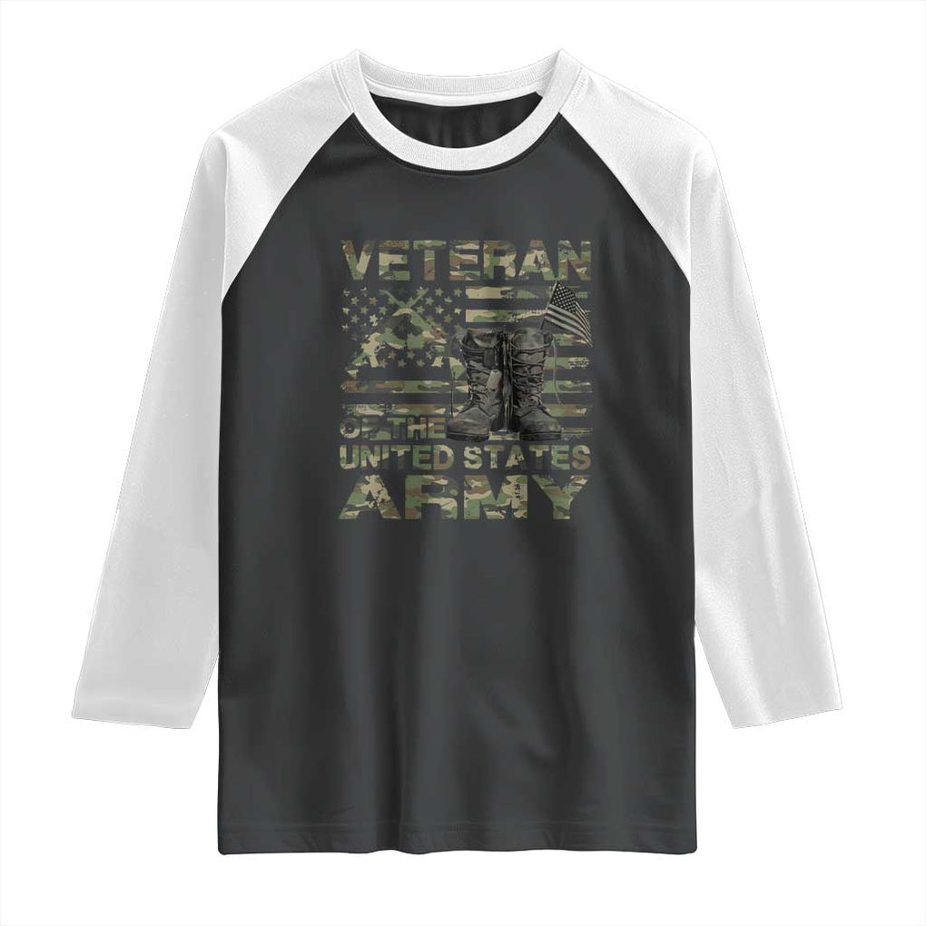 American Veteran Raglan Shirt Of The US Army Camouflage Flag TS02 Black White Print Your Wear