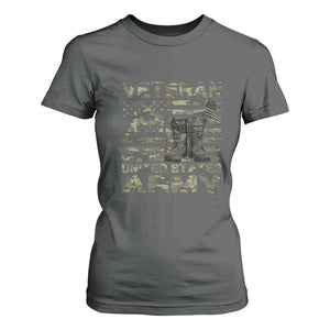 American Veteran T Shirt For Women Of The US Army Camouflage Flag TS02 Dark Heather Print Your Wear