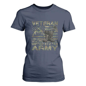 American Veteran T Shirt For Women Of The US Army Camouflage Flag TS02 Navy Print Your Wear