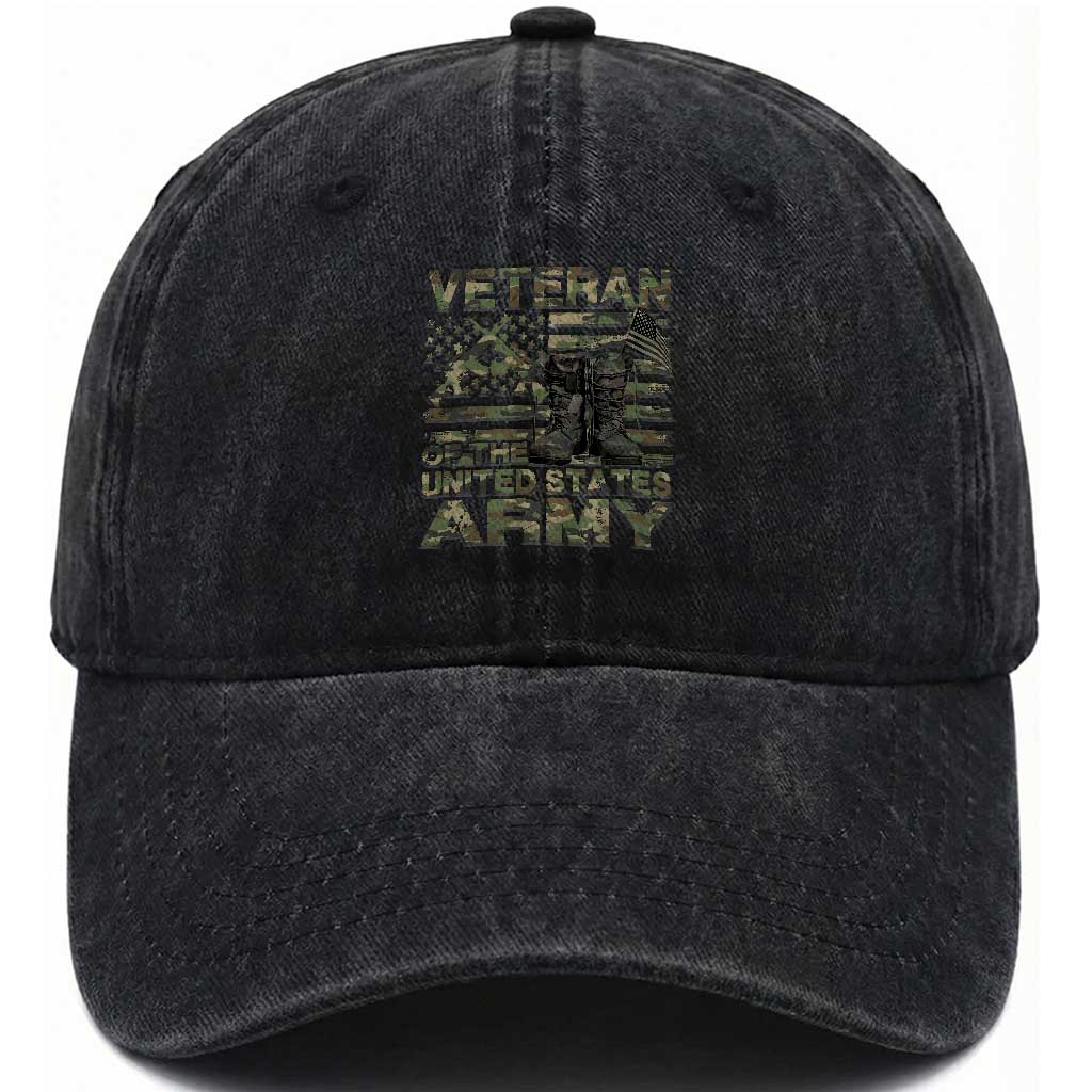 American Veteran Washed Cotton Baseball Cap Of The US Army Camouflage Flag TS02 Washed Cap Universal Fit Black Print Your Wear