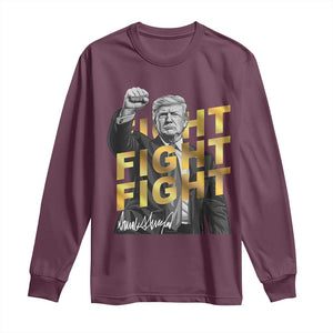 Trump Bitcoin Long Sleeve Shirt President Trump Iconic Signature Pose Meme Coin TS02 Maroon Print Your Wear