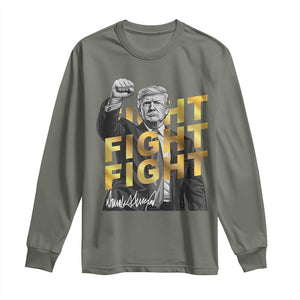 Trump Bitcoin Long Sleeve Shirt President Trump Iconic Signature Pose Meme Coin TS02 Military Green Print Your Wear