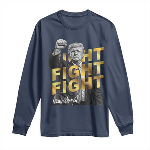 Trump Bitcoin Long Sleeve Shirt President Trump Iconic Signature Pose Meme Coin TS02 Navy Print Your Wear