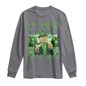 Funny St Patrick's Day Trump Long Sleeve Shirt Make America Lucky Again TS02 Charcoal Print Your Wear