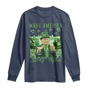 Funny St Patrick's Day Trump Long Sleeve Shirt Make America Lucky Again TS02 Navy Print Your Wear