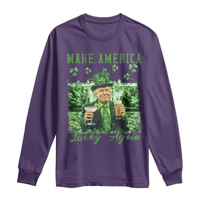 Funny St Patrick's Day Trump Long Sleeve Shirt Make America Lucky Again TS02 Purple Print Your Wear