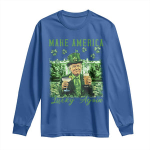 Funny St Patrick's Day Trump Long Sleeve Shirt Make America Lucky Again TS02 Royal Blue Print Your Wear