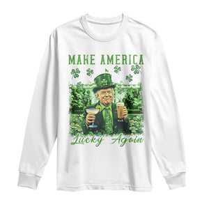 Funny St Patrick's Day Trump Long Sleeve Shirt Make America Lucky Again TS02 White Print Your Wear