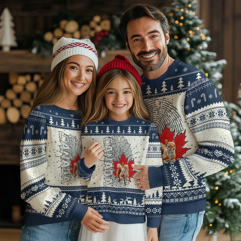 Canada Pride Knit Sweatshirt Maple Leaf Squirrel Canadian Roots TS02 Navy Print Your Wear