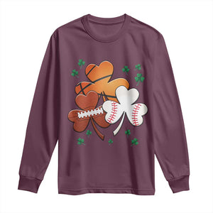 Football Basketball Baseball Shamrock Long Sleeve Shirt Happy St Patricks Day Sport Lover TS02 Maroon Print Your Wear