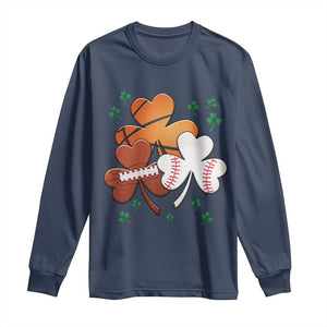 Football Basketball Baseball Shamrock Long Sleeve Shirt Happy St Patricks Day Sport Lover TS02 Navy Print Your Wear