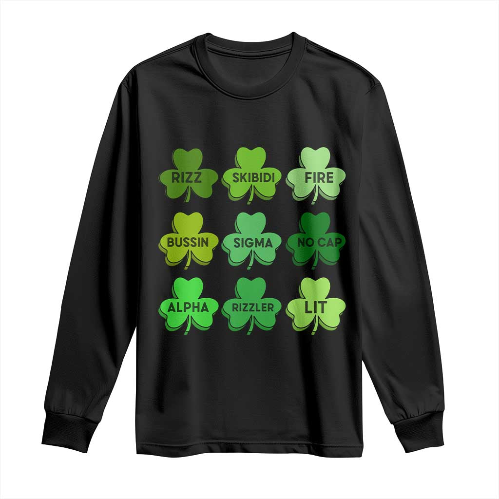 Funny St Patricks Day Skibi Rizz Long Sleeve Shirt No Cap TS02 Black Print Your Wear