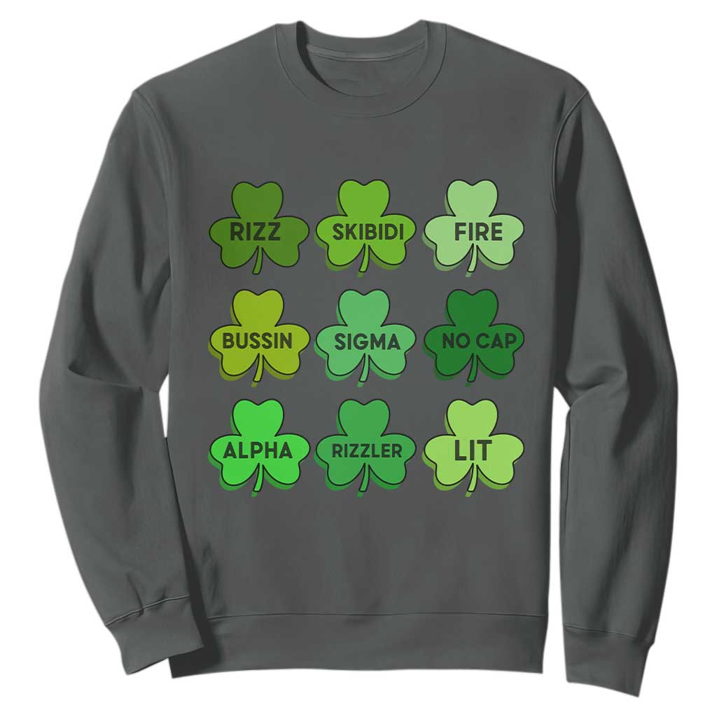 Funny St Patricks Day Skibi Rizz Sweatshirt No Cap TS02 Dark Heather Print Your Wear