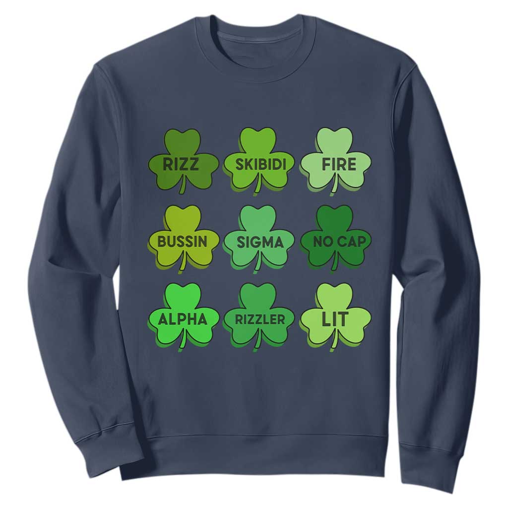 Funny St Patricks Day Skibi Rizz Sweatshirt No Cap TS02 Navy Print Your Wear
