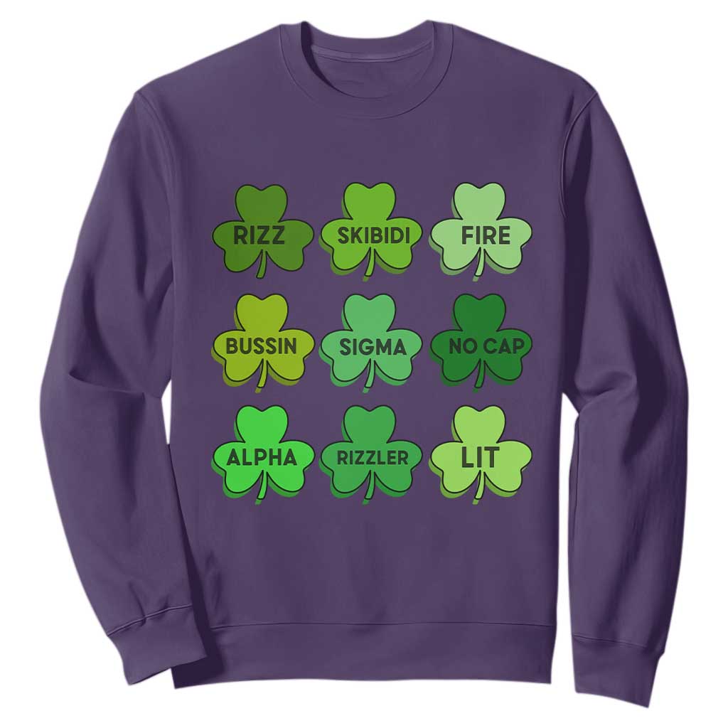 Funny St Patricks Day Skibi Rizz Sweatshirt No Cap TS02 Purple Print Your Wear