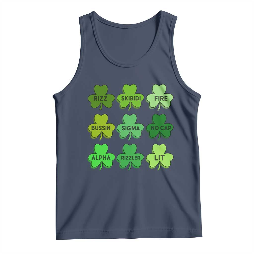 Funny St Patricks Day Skibi Rizz Tank Top No Cap TS02 Navy Print Your Wear