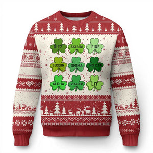 Funny St Patricks Day Skibi Rizz Knit Sweatshirt No Cap TS02 Red Print Your Wear