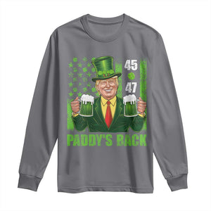 Funny St Patrick's Day Trump Long Sleeve Shirt Paddy's Back 45 47 President USA Flag TS02 Charcoal Print Your Wear