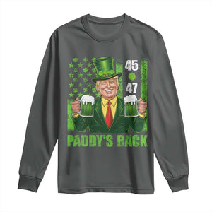 Funny St Patrick's Day Trump Long Sleeve Shirt Paddy's Back 45 47 President USA Flag TS02 Dark Heather Print Your Wear