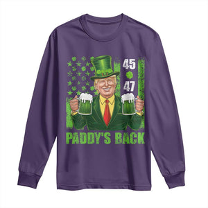 Funny St Patrick's Day Trump Long Sleeve Shirt Paddy's Back 45 47 President USA Flag TS02 Purple Print Your Wear