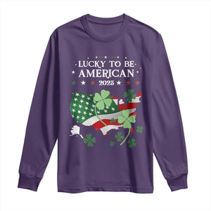 Funny St Patrick's Day Trump Long Sleeve Shirt Lucky To Be American 2025 TS02 Purple Print Your Wear