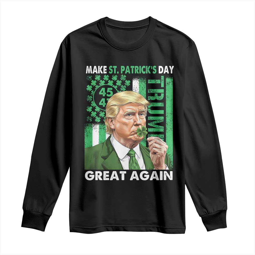 Funny Trump Make St Patrick's Day Great Again Long Sleeve Shirt Green American Flag TS02 Black Print Your Wear