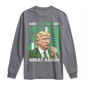 Funny Trump Make St Patrick's Day Great Again Long Sleeve Shirt Green American Flag TS02 Charcoal Print Your Wear