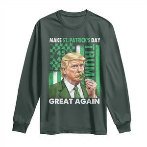 Funny Trump Make St Patrick's Day Great Again Long Sleeve Shirt Green American Flag TS02 Dark Forest Green Print Your Wear