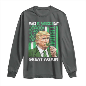 Funny Trump Make St Patrick's Day Great Again Long Sleeve Shirt Green American Flag TS02 Dark Heather Print Your Wear