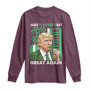 Funny Trump Make St Patrick's Day Great Again Long Sleeve Shirt Green American Flag TS02 Maroon Print Your Wear