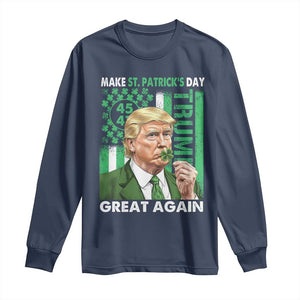 Funny Trump Make St Patrick's Day Great Again Long Sleeve Shirt Green American Flag TS02 Navy Print Your Wear