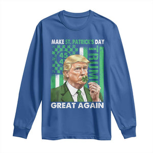 Funny Trump Make St Patrick's Day Great Again Long Sleeve Shirt Green American Flag TS02 Royal Blue Print Your Wear