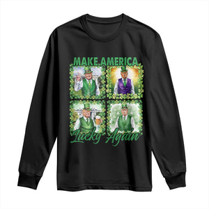 Funny St Patrick's Day Trump Long Sleeve Shirt Make America Lucky Again Shamrock Retro TS02 Black Print Your Wear