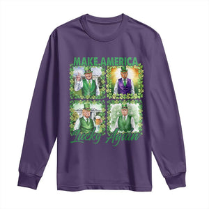 Funny St Patrick's Day Trump Long Sleeve Shirt Make America Lucky Again Shamrock Retro TS02 Purple Print Your Wear