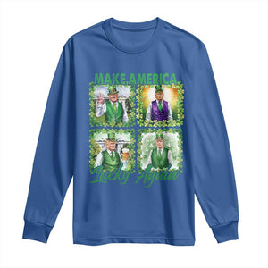 Funny St Patrick's Day Trump Long Sleeve Shirt Make America Lucky Again Shamrock Retro TS02 Royal Blue Print Your Wear